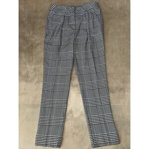 Trina Turk Pleated Pants Size 2 Black White Aztec Tribal Print Pockets Preppy